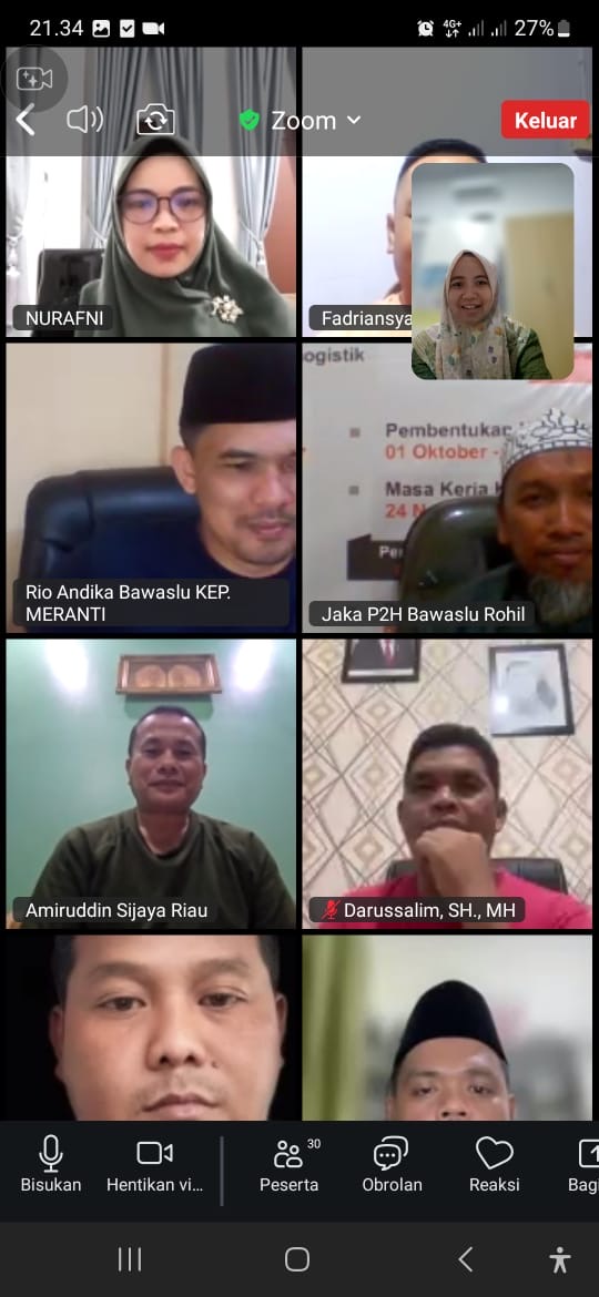 Gelar Pertemuan via Daring,Â Â Bawaslu Riau Susun Strategi Pengawasan PDPB