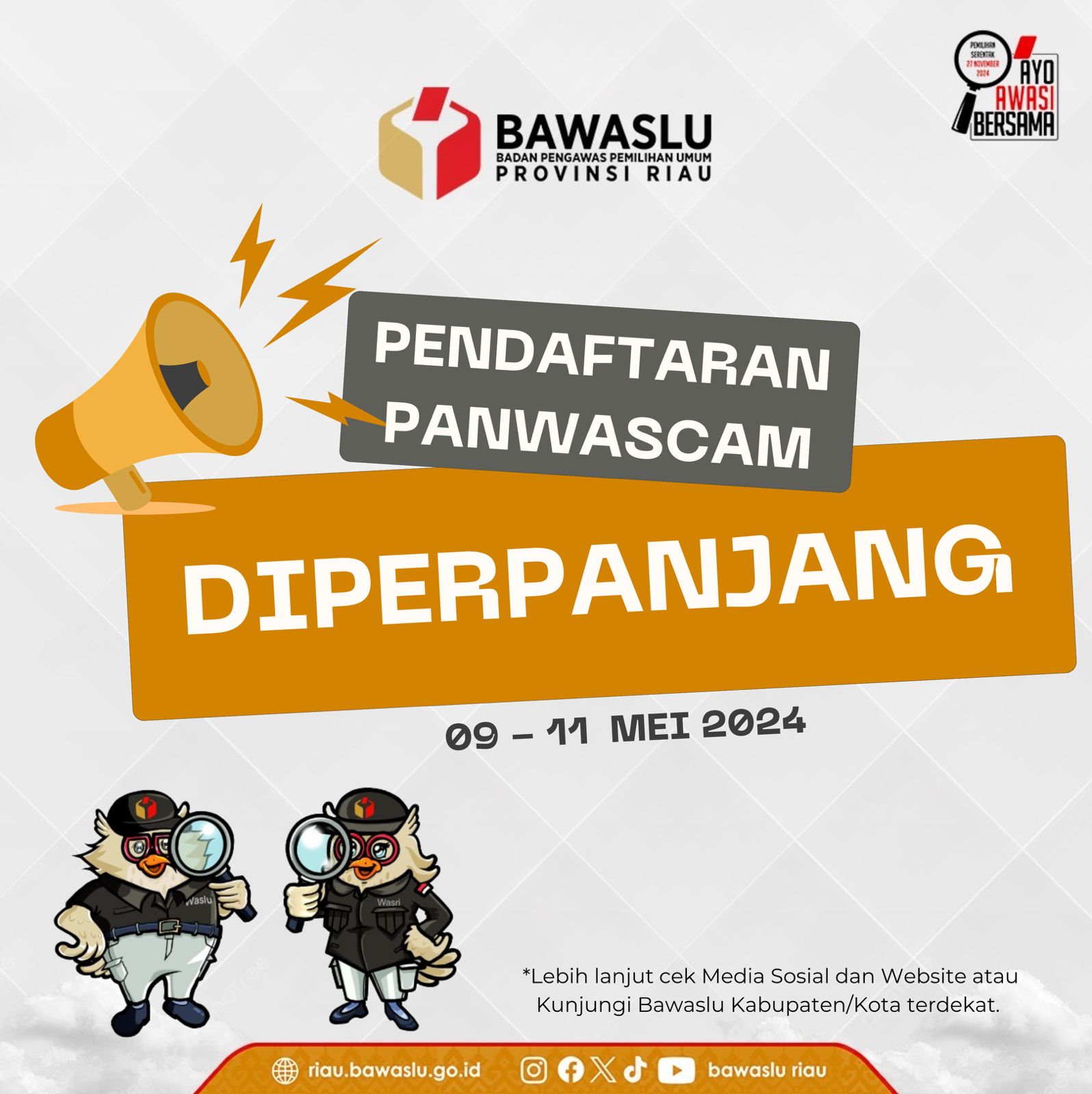 7 Bawaslu Kabupaten/Kota se-Riau Memperpanjang Waktu Pendaftaran Panwascam Baru.