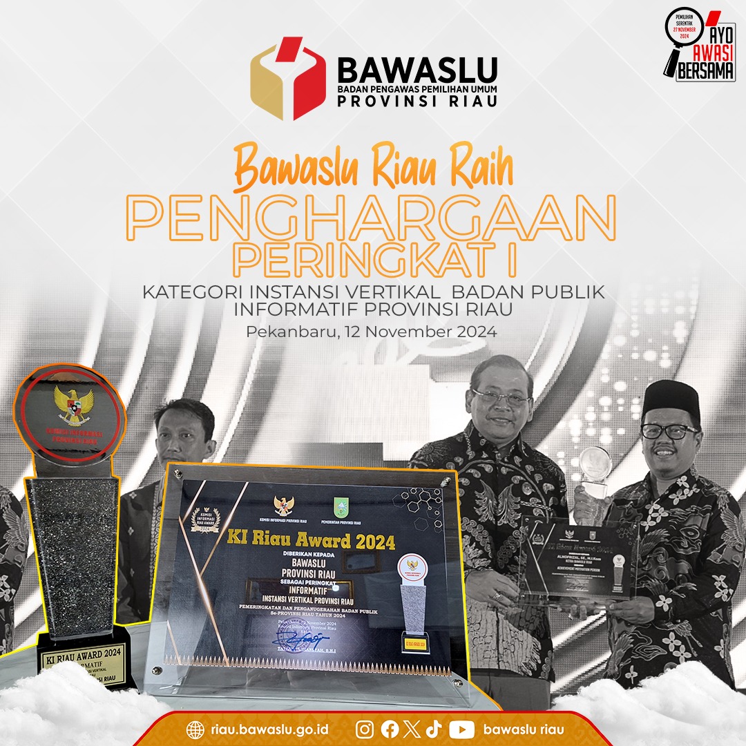 Bawaslu Riau Kembali Raih Penghargaan Informatif Instansi Vertikal se-Riau