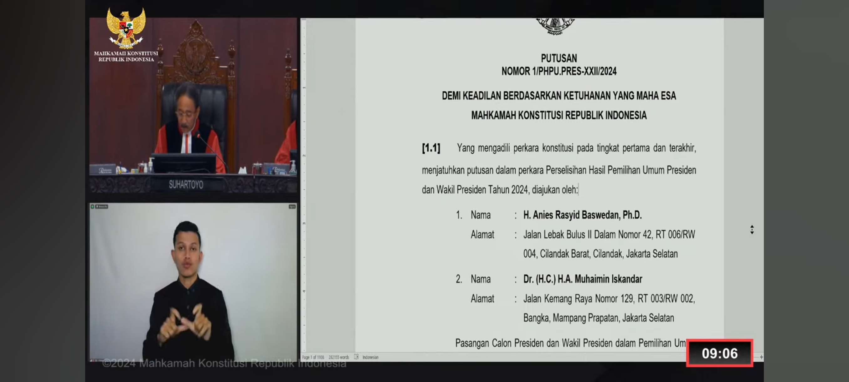 Bacakan Putusan Hasil Sengketa Pilpres 2024, MK Tolak Permohonan Paslon 01 dan 03