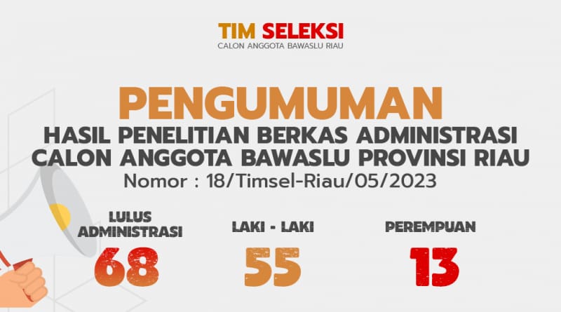 Pengumuman Lulus Administrasi bagi Calon Anggota Bawaslu Riau 2023-2028