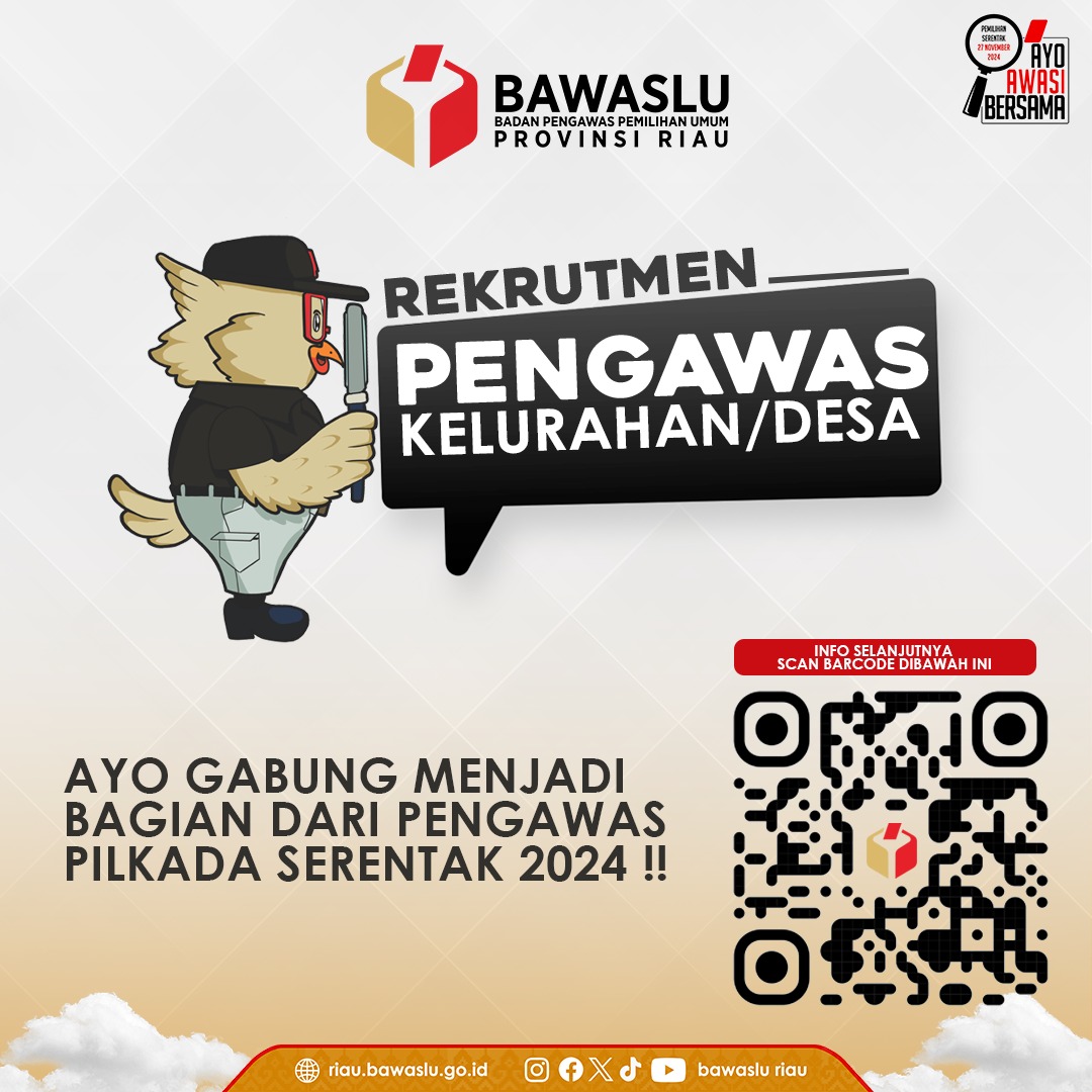 Bawaslu Buka Rekrutmen Pengawas Kelurahan/Desa Pemilihan Serentak 2024, Catat jadwal dan persyaratannya berikut: