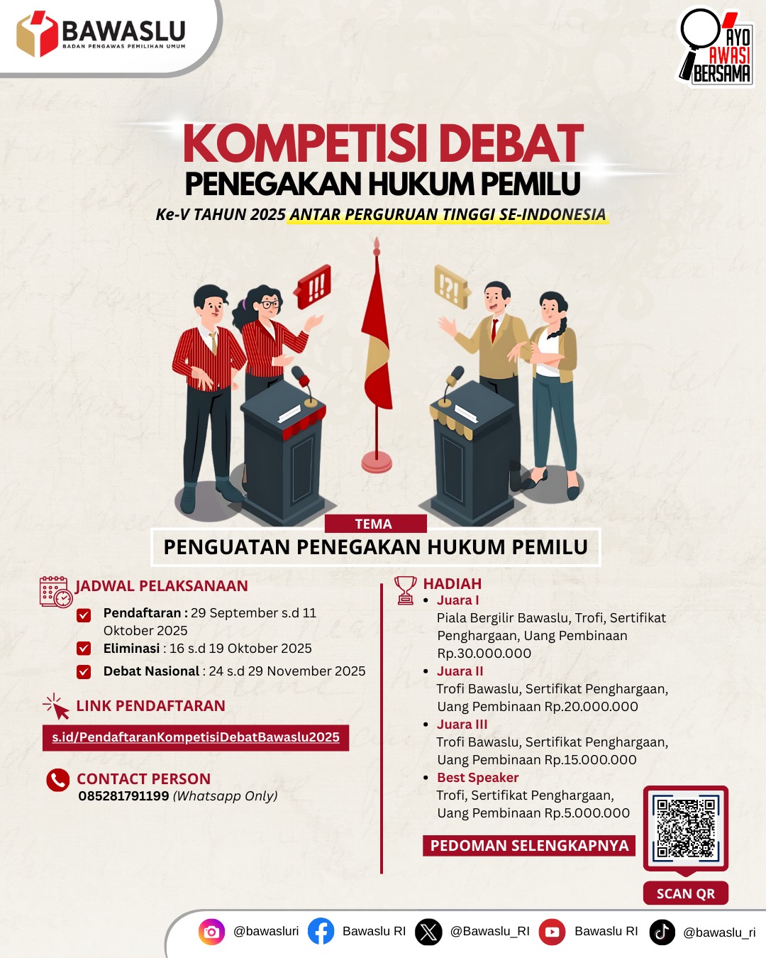 Bawaslu Riau Dukung Penuh Kompetisi Debat Penegakan Hukum Pemilu V
