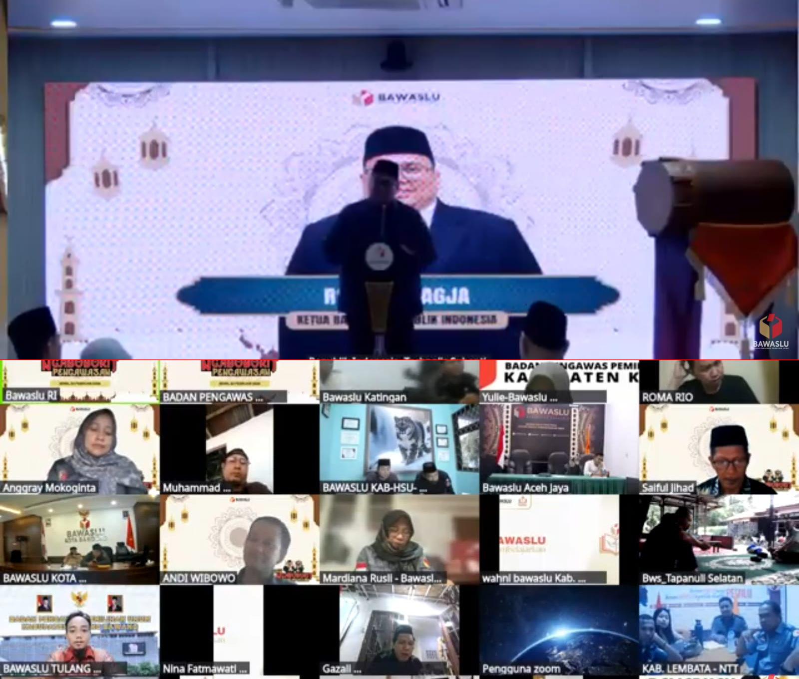Foto pimpinan Bawaslu RI dan peserta Ngabuburit Pengawasan via zoom