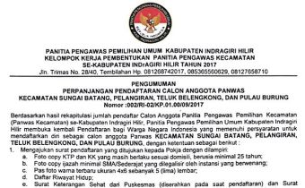 Minim pendaftar, Panwas Inhil Perpanjang Pendaftar di 4 Kecamatan