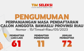 PENGUMUMAN PERPANJANGAN MASA PENDAFTARAN CALON ANGGOTA BAWASLU PROVINSI RIAU Nomor : 15/Timsel-Riau/05/2023